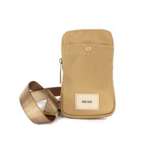 REISS Lennox Small Camel Tan Logo Nylon Crossbody Bag Mini Travel Phone Case